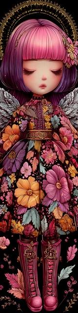 Free kawaii angel bookmark featuring short pink hair closed eyes kawaii angel